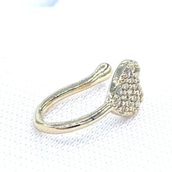 CZ Heart 24 KT Gold Plated Nose Cuff Fake Nose Rings No Piercing Jewelry - Picture 2 of 4